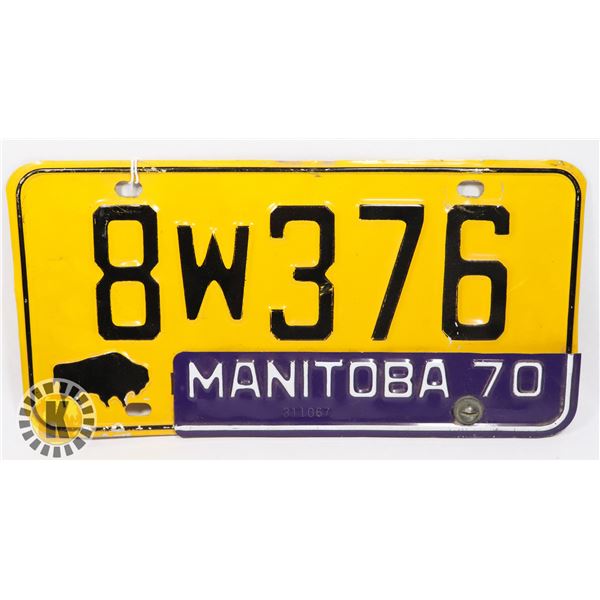 #582 MANITOBA 1970 LICENCE PLATE 8W376 CANADA