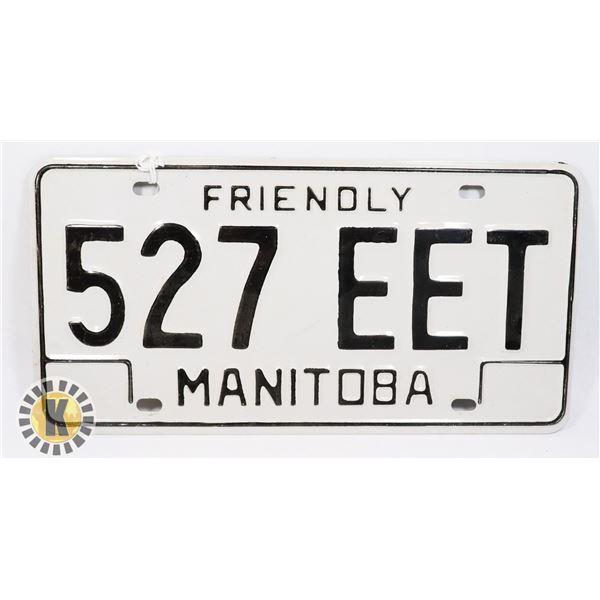 #583 FRIENDLY MANITOBA 1983 LICENCE PLATE 257 EET