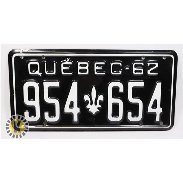 #584 QUEBEC 1962 LICENCE PLATE 954 654 CANADA