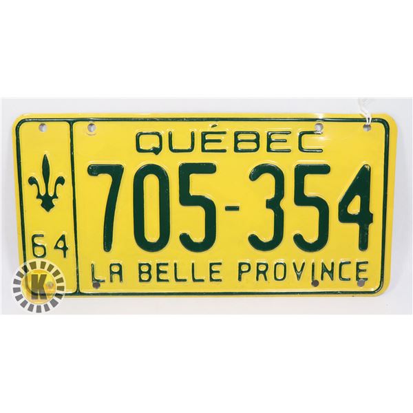 #585 QUEBEC 1964 LICENCE PLATE 705 354 CANADA