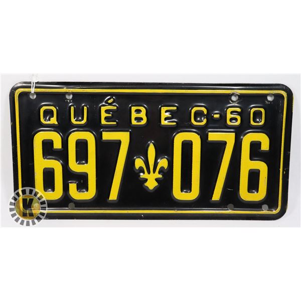 #586 QUEBEC 1960 LICENCE PLATE 697 076 CANADA