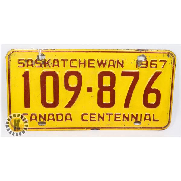 #590 SASKATCHEWAN 1967 LICENCE PLATE