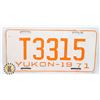 Image 1 : #596 YUKON 1971 LICENCE PLATE T3315 CANADA AUTO