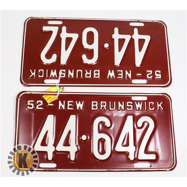 #599 PAIR NEW BRUNSWICK 1952 LICENCE PLATES