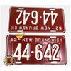 Image 1 : #599 PAIR NEW BRUNSWICK 1952 LICENCE PLATES
