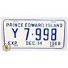 Image 1 : #601 PRINCE EDWARD ISLAND 1968 LICENCE PLATE