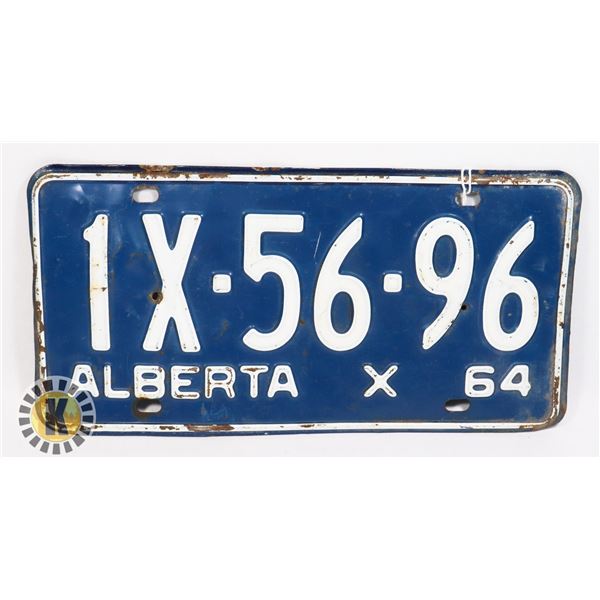 #606 ALBERTA 1964 LICENCE PLATE 1X-56-96 CANADA