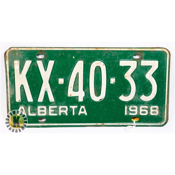 #608 ALBERTA 1968 LICENCE PLATE KX-40-33 CANADA