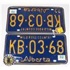 Image 1 : #609 PAIR ALBERTA WILD ROSE COUNTRY 1973 LICENCE