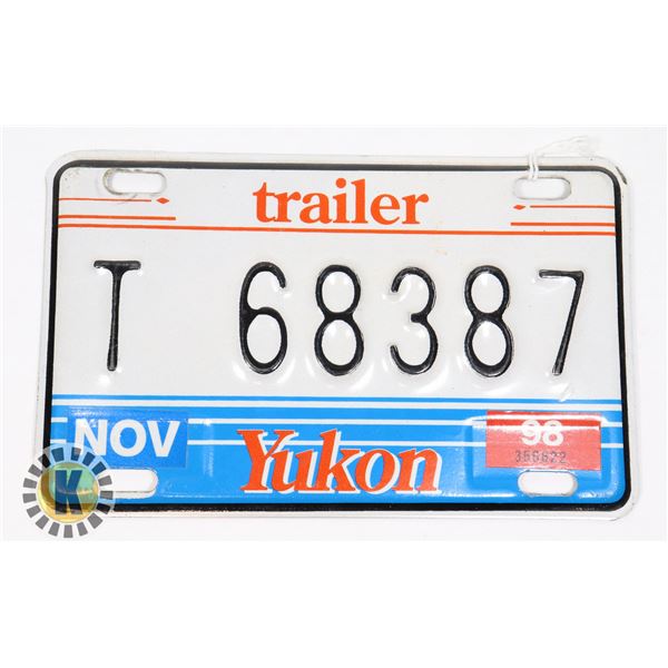 #617 RARE YUKON TRAILER LICENCE PLATE 1998 T68387