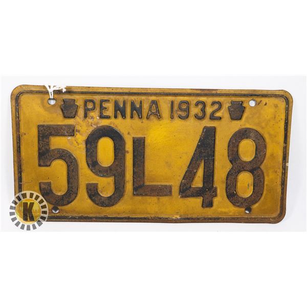 #623 U.S.A. LICENCE PLATE 1932 PENNSYLVANIA 59L48