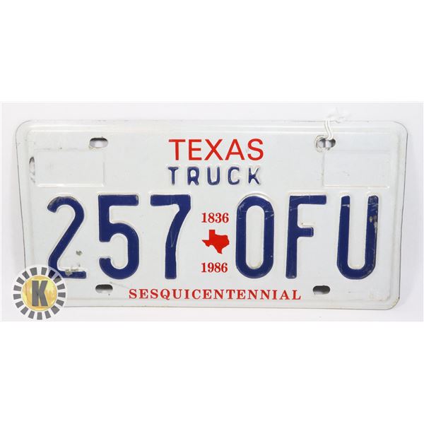 #624 U.S.A. LICENCE PLATE 1986 TEXAS TRUCK