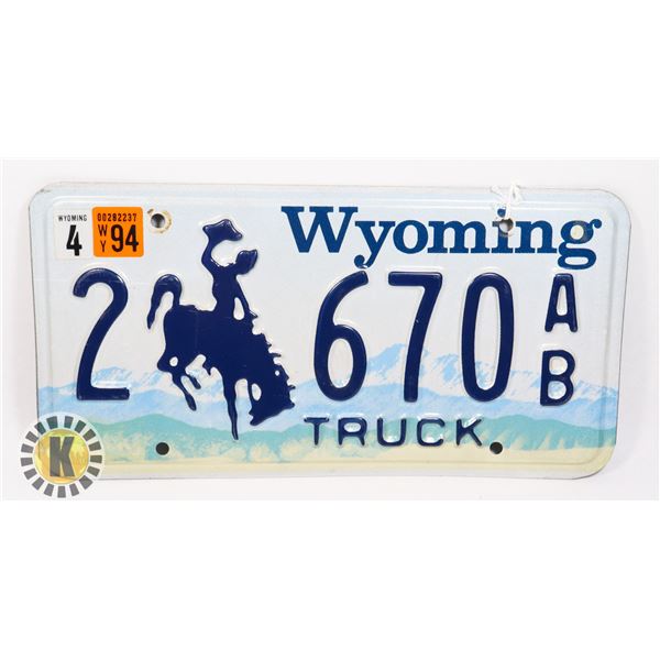 #626 U.S.A. LICENCE PLATE 1994 WYOMING TRUCK