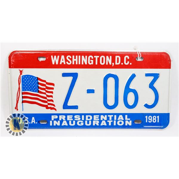 #629 U.S.A. LICENCE PLATE 1981 WASHINGTON D.C.