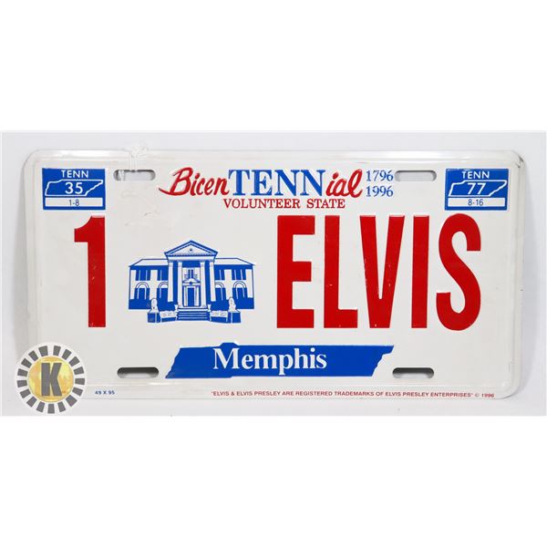 #631 U.S.A. LICENCE PLATE 1996 TENNESSEE 1 ELVIS