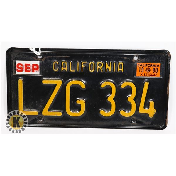 #637 U.S.A. LICENCE PLATE  1980 CALIFORNIA LZG334