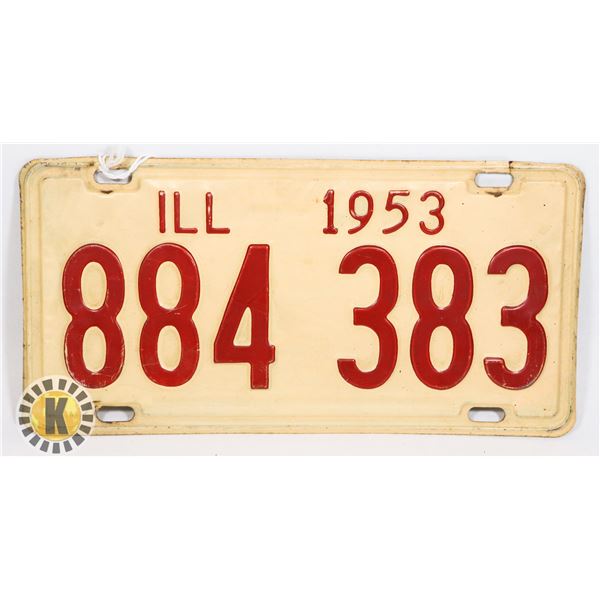 #643 U.S.A. LICENCE PLATE 1953 ILLINOIS 884383