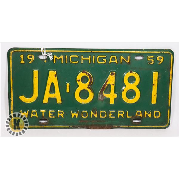 #646 U.S.A. LICENCE PLATE  1959 MICHIGAN WATER