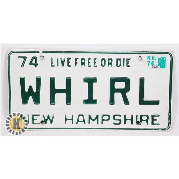 #649 U.S.A. LICENCE PLATE  1974 NEW HAMPSHIRE