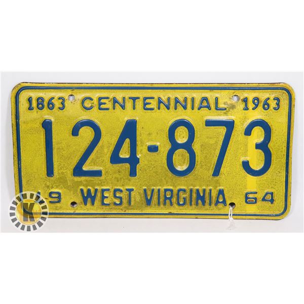 #653 U.S.A LICENCEPLATE  1964 WEST VIRGINIA 124873