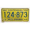 Image 1 : #653 U.S.A LICENCEPLATE  1964 WEST VIRGINIA 124873