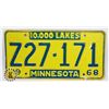 Image 1 : #654 U.S.A. LICENCE PLATE 1968 MINNESOTA 10000
