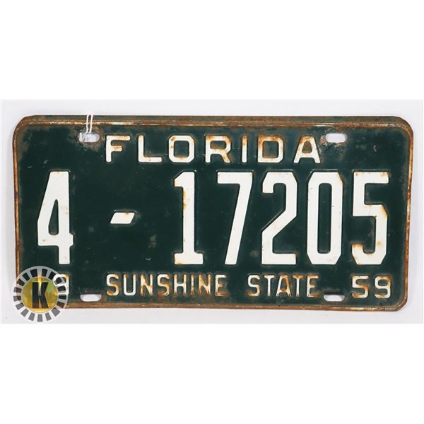 #655 U.S.A. LICENCE PLATE  1959 FLORIDA SUNSHINE