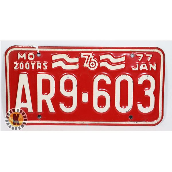 #657 U.S.A. LICENCE PLATE 1977 MONTANA AR9-603