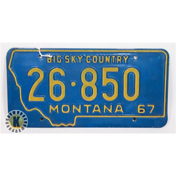 #660 U.S.A. LICENCE PLATE 1967 MONTANA BIG SKY