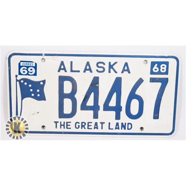 #663 U.S.A. LICENCE PLATE 1968 ALASKA THE GREAT