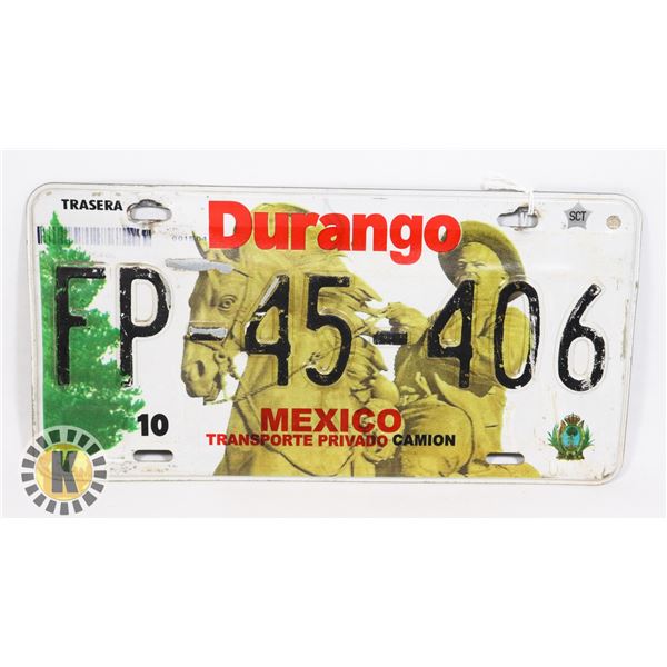 #671  LICENCE PLATE 2010 MEXICO DURANGO STATE