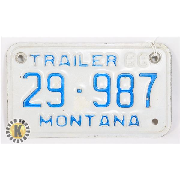 U.S.A. MONTANA 1988 TRAILER LICENSE PLATE