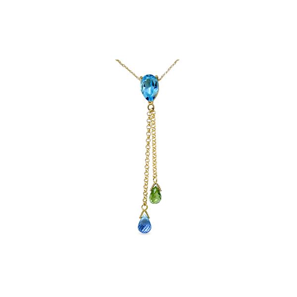 Genuine 3.75 ctw Blue Topaz & Peridot Necklace 14KT Yellow Gold - REF-23N5R