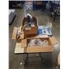 Image 1 : BOX OF DOOR HANDLES, BATHROOM FAN, LIGHT FIXTURE, BOX OF CABLE SPLITTERS