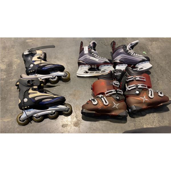 K2 ROLLER SKATES, BAUER VAPOR ICE SKATES AND LANGE SKI BOOTS