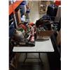 Image 1 : 2 BOXES OF SHOP SUPPLIES, GAS PUMP HANDLE, AIR HOSE, ETC