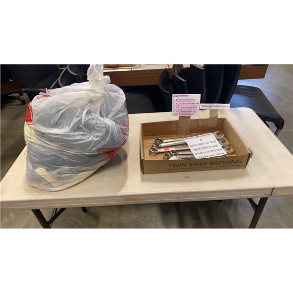 TRAY OF WRENCHES AND SHOP RAGS