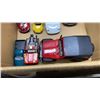 Image 4 : BOX OF DIE CAST VEHICLES AND BOX OF KIDS BACK, PLAY SHOES AND MORE