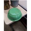 Image 6 : METAL FIRE BOX, ENAMELED BOWL, GALVANIZED PAIL AND BRASS PLANTER POT