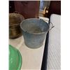 Image 7 : METAL FIRE BOX, ENAMELED BOWL, GALVANIZED PAIL AND BRASS PLANTER POT