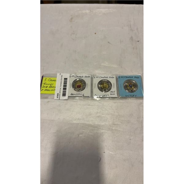 3 CANADIAN SPECIAL TOONIES 2018 RED ARMISTICE AND 2  2020 VICTORY