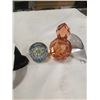 Image 2 : 2 ART GLASS PAPER WEIGHTS, ART GLASS PERFUME BOTTLE AND NOTARY STAMP