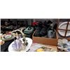 Image 3 : 2 BOXES OF ESTATE GOODS, WICKER PICNIC BASKET, GLASS SERVING PLATE