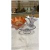 Image 1 : AMETHYST GLASS BASKET AND PEDESTAL DISH AND CARNIVAL GLASS BOWL