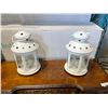 Image 1 : PAIR OF WHITE METAL LANTERNS W/ GLASS DOORS