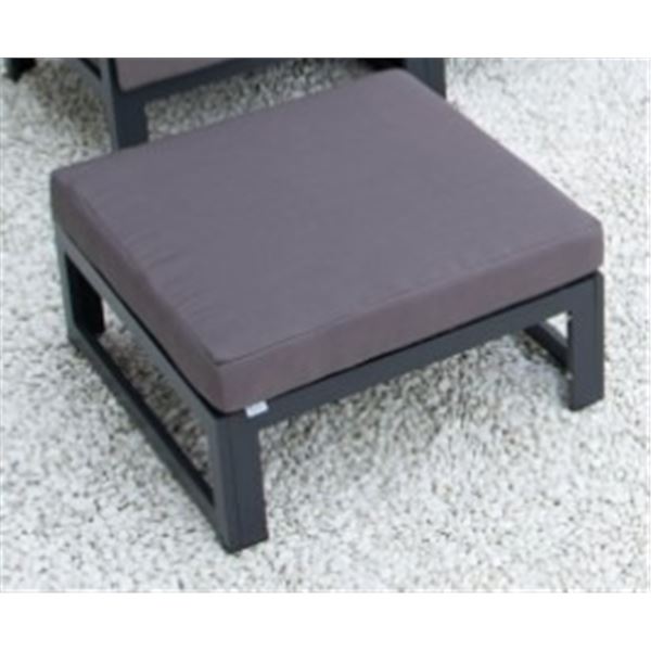 BRAND NEW GREY ALUMINUM PATIO OTTOMAN W/ DARK GREY CUSHION - RETAIL $199