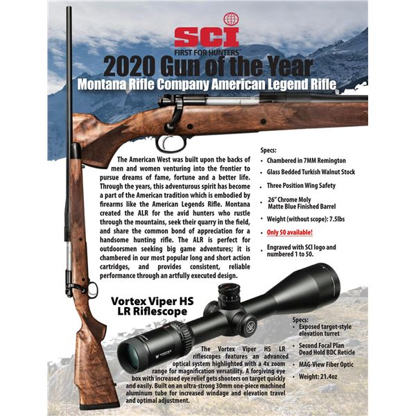 #1 of 10 Ammo Boxes- Montana Rifle Company, American Legends Rifle w/Vortex Viper Scope in 7MM Rem