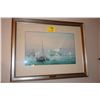 Image 1 : FRAMED WATERCOLOR, "IN THE BAHAMAS" BY CHARLES G. EVERS; SIGNED (28 1/2" X 36") W/MODEL SHIP SANTA R