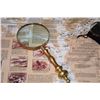 Image 3 : COLLECTION OF BRASS MAGNIFYING GLASSES & SETH THOMAS CLOCK (5 PCS)