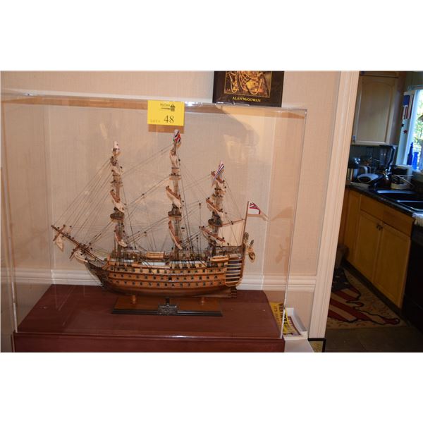 HMS VICTORY MODEL SHIP IN PLEXI DISPLAY CASE W/WOOD BASE (3' X 33 1/2" X 14 1/2")